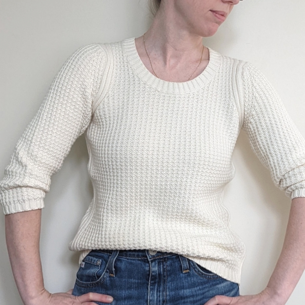 Banana Republic White Chunky Crew Neck Cotton Cashmere Sweater